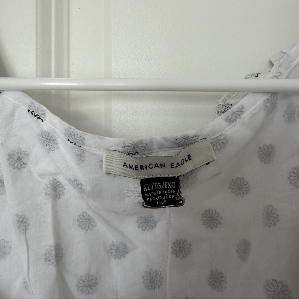 American Eagle White Ruffle Tank Top with Floral Pattern - Picture 3 of 5